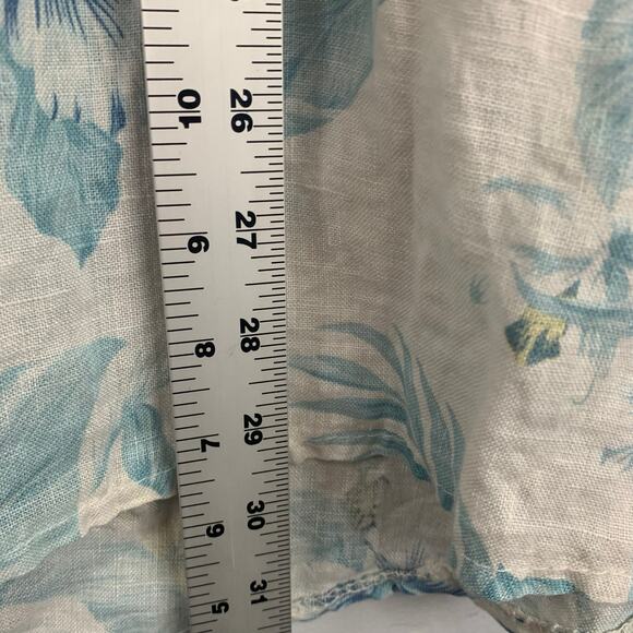 Made in Italy 100% Linen Top Womens Size 3X Cream Blue Floral Flowy Cap Sleeve - Picture 7 of 9